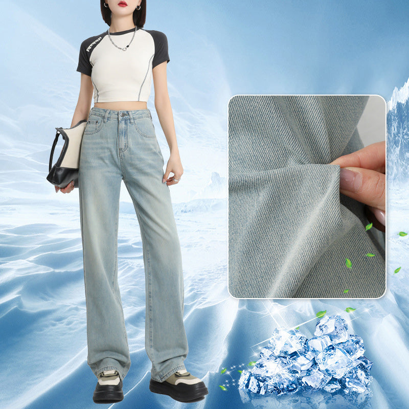 Jeans a gamba larga a vita alta in Lyocell