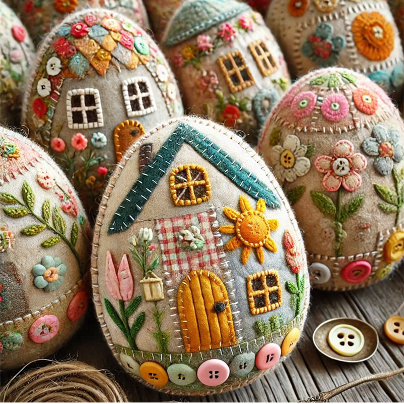 Kit fai da te per casetta a forma di uovo in feltro patchwork
