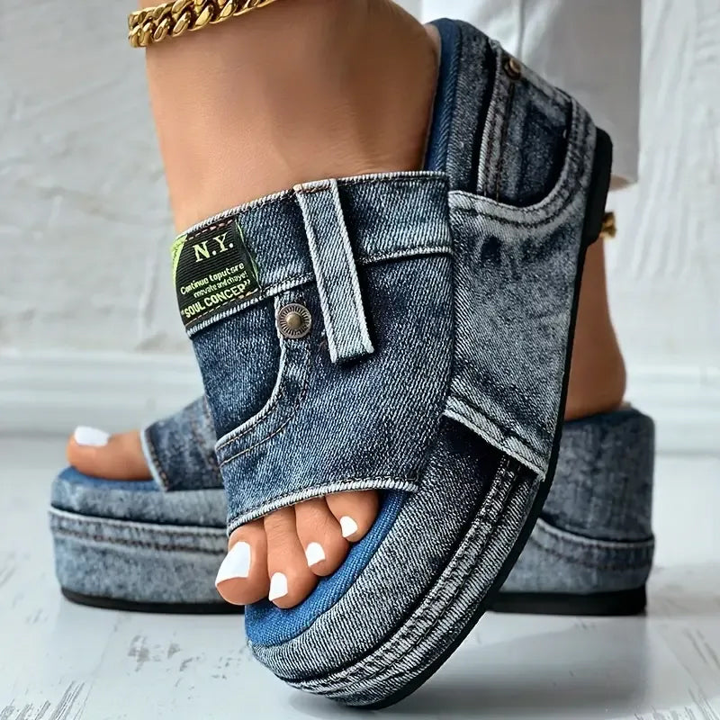 Sandali in denim con plateau da donna