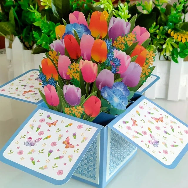 Biglietto con bouquet di fiori pop-up 3D per la festa della mamma