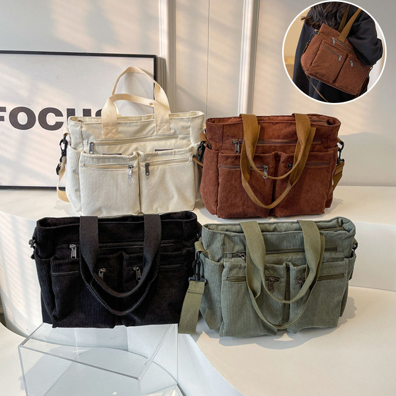Borsa Tote in velluto a coste tinta unita