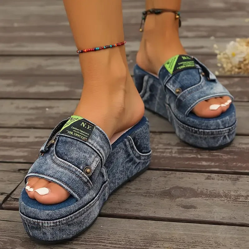 Sandali in denim con plateau da donna