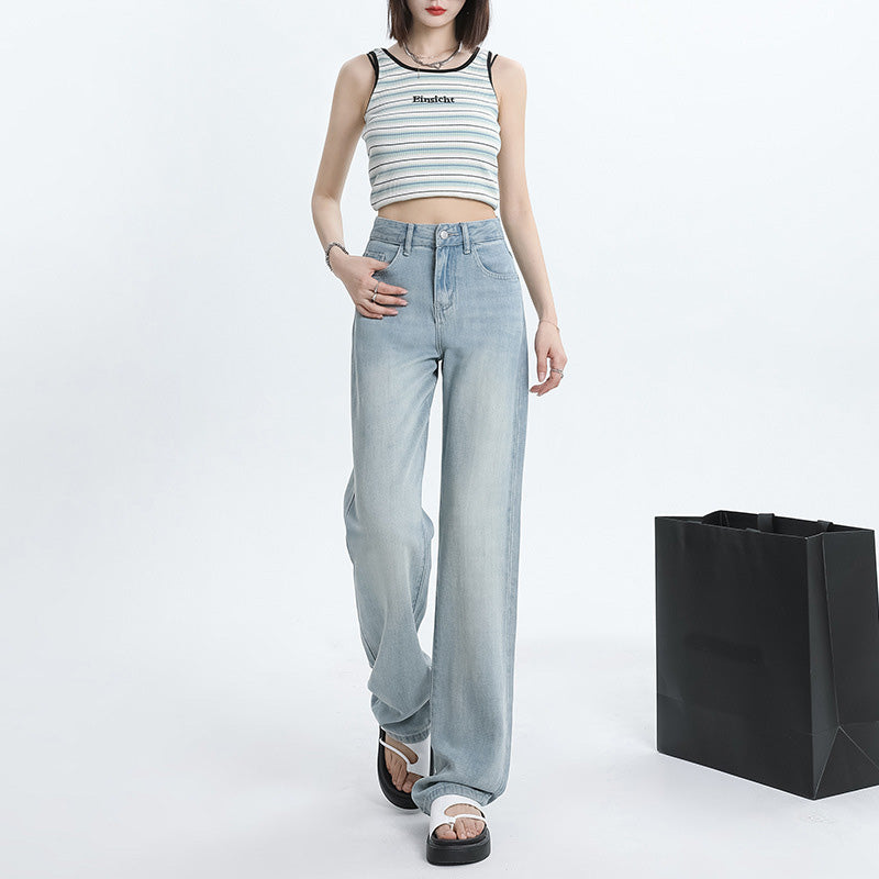 Jeans a gamba larga a vita alta in Lyocell