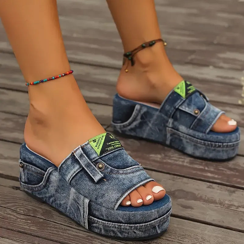 Sandali in denim con plateau da donna