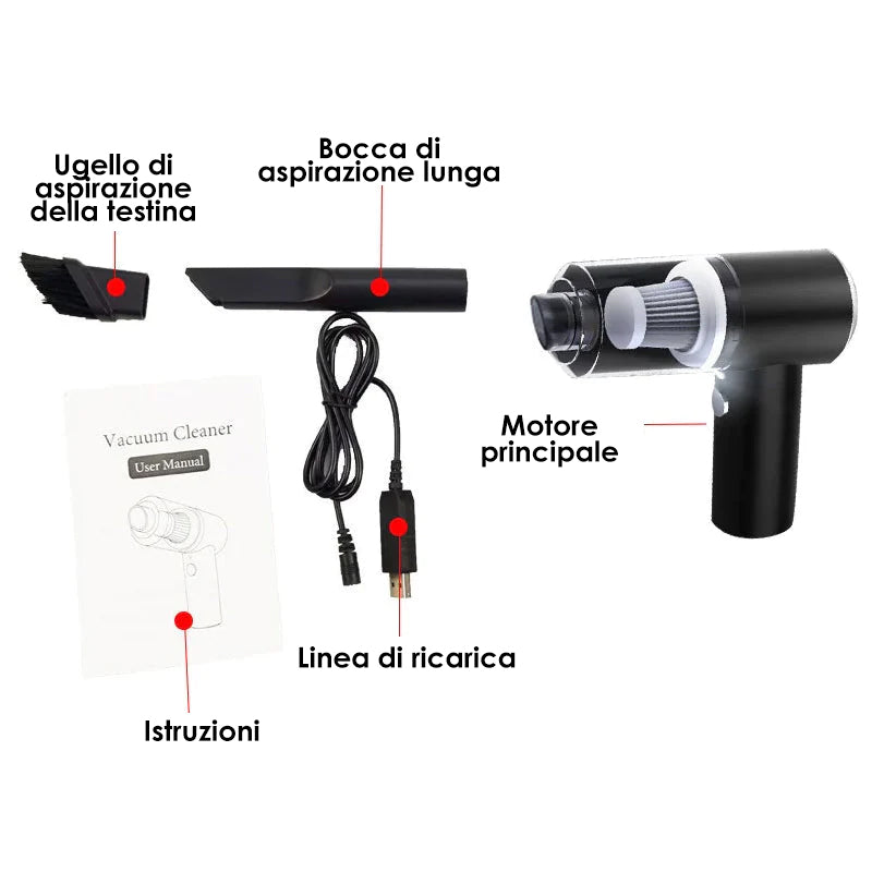 Aspirapolvere portatile senza fili per auto