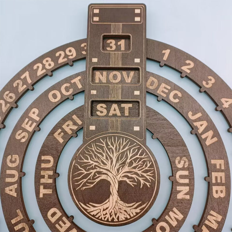 Calendario perpetuo circolare rotante in legno