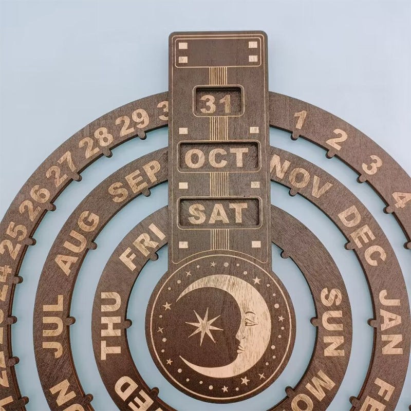 Calendario perpetuo circolare rotante in legno