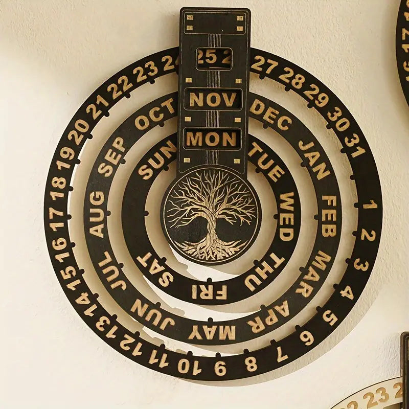 Calendario perpetuo circolare rotante in legno