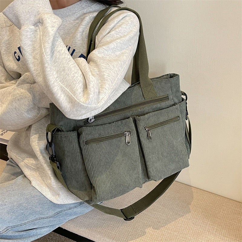 Borsa Tote in velluto a coste tinta unita