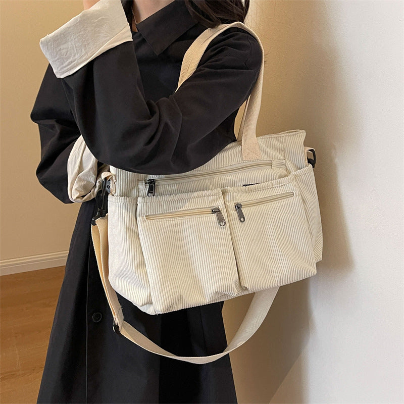 Borsa Tote in velluto a coste tinta unita