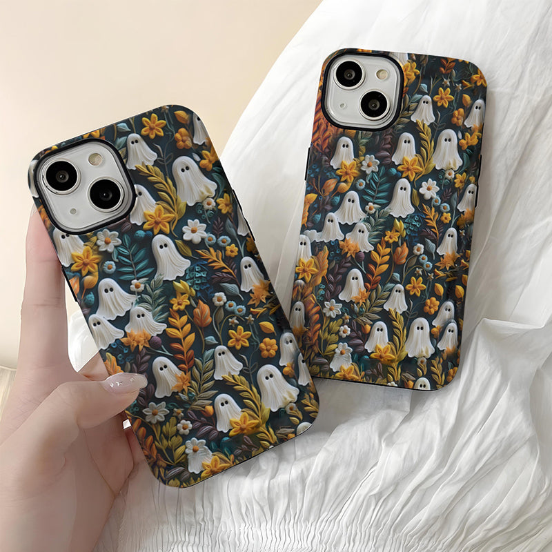Custodia per cellulare con motivo Cartoon Fantasma e Fiore