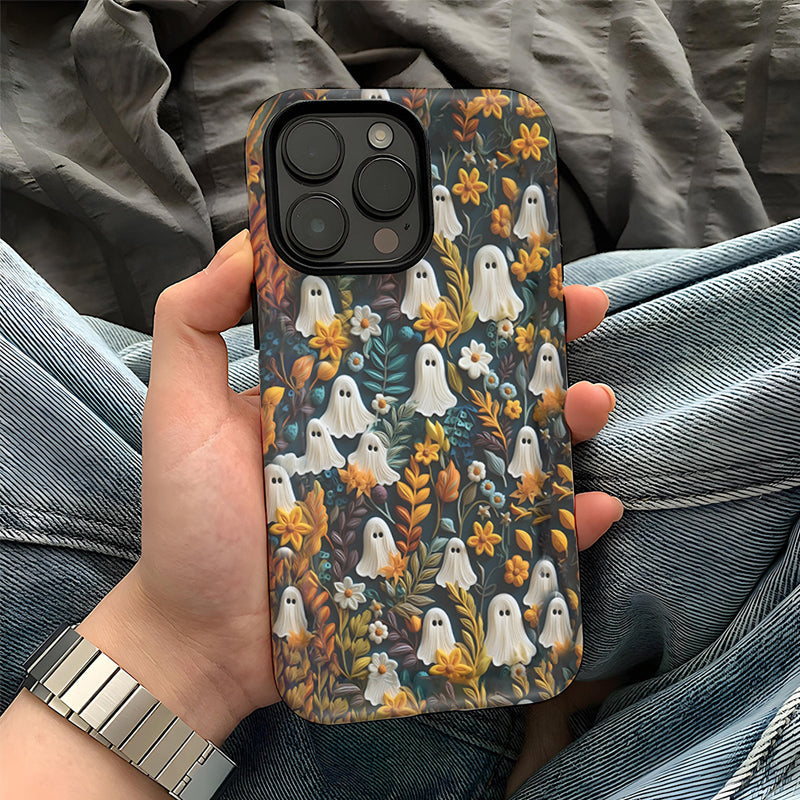 Custodia per cellulare con motivo Cartoon Fantasma e Fiore