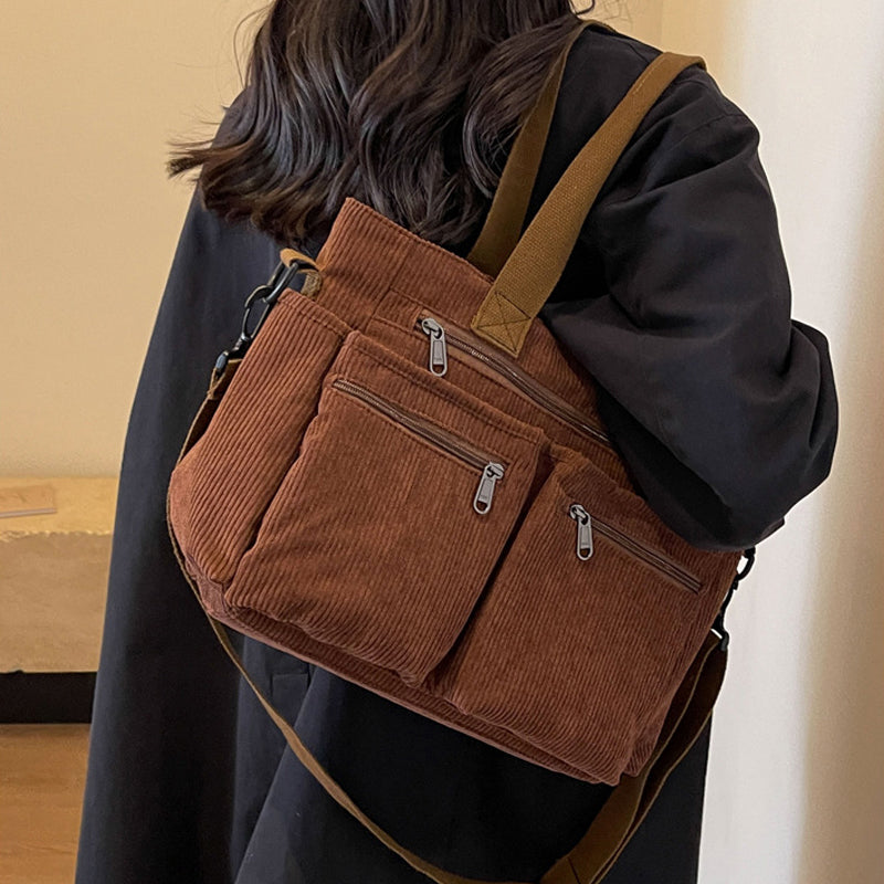 Borsa Tote in velluto a coste tinta unita