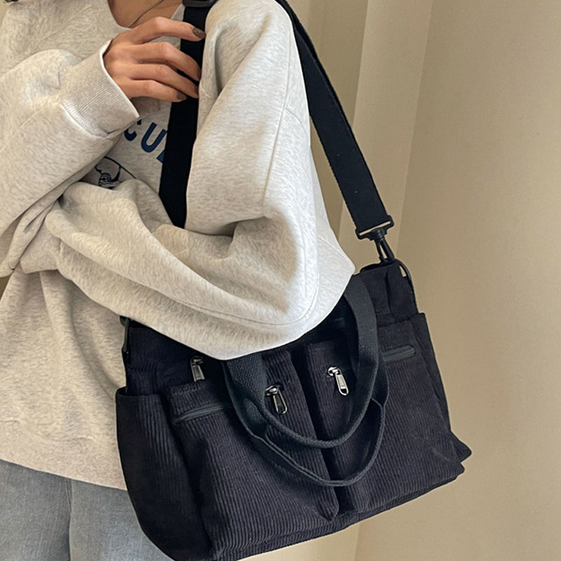 Borsa Tote in velluto a coste tinta unita