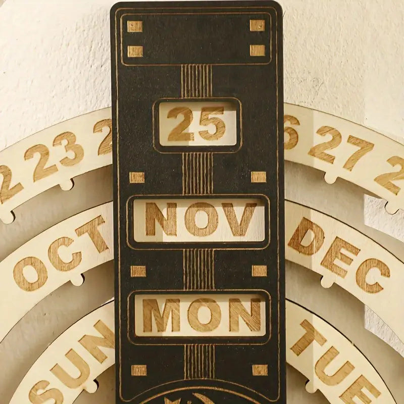Calendario perpetuo circolare rotante in legno