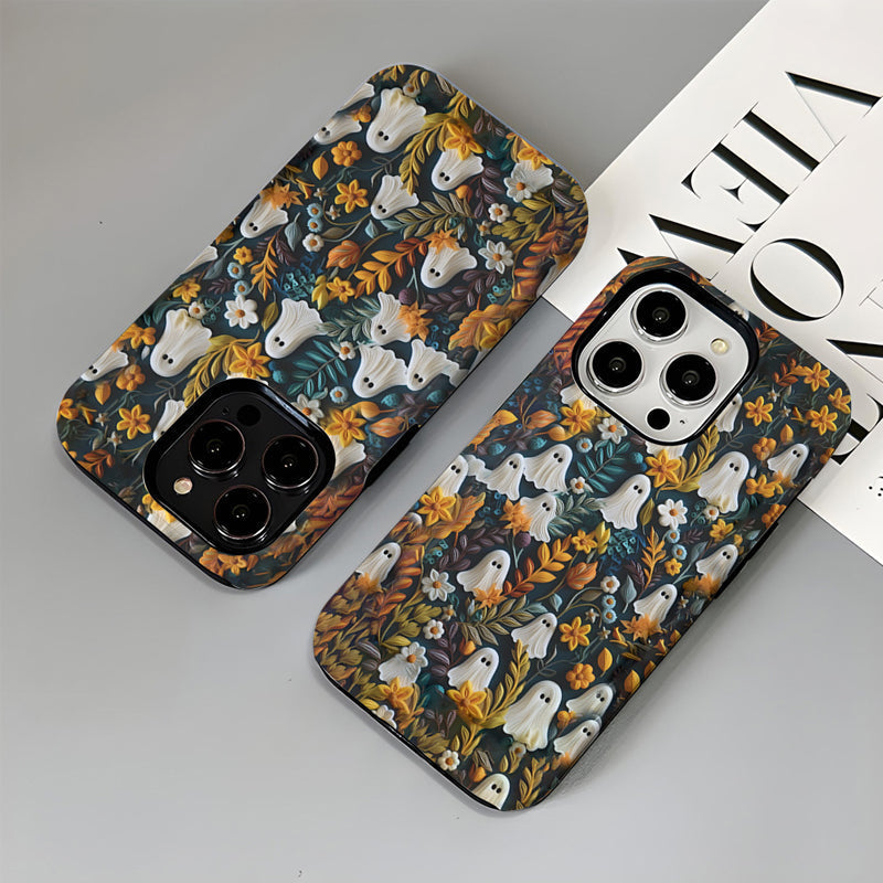 Custodia per cellulare con motivo Cartoon Fantasma e Fiore