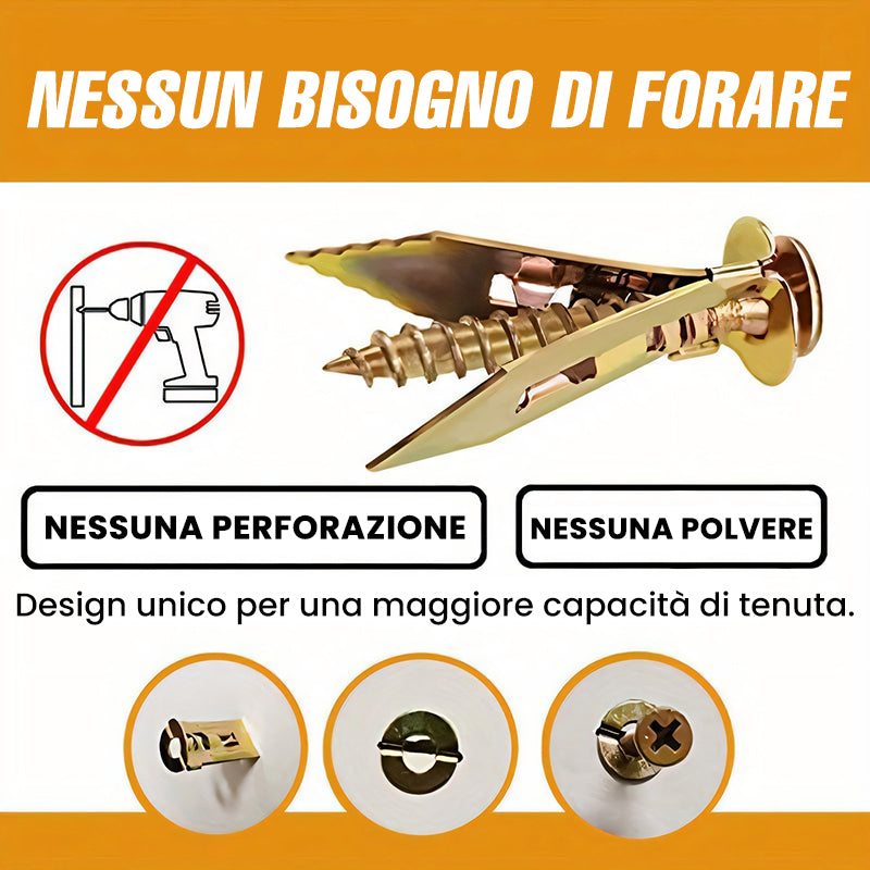 Ancoraggi per Cartongesso + Kit di Viti in Zinco ad Alta Resistenza (Confezione da 100)
