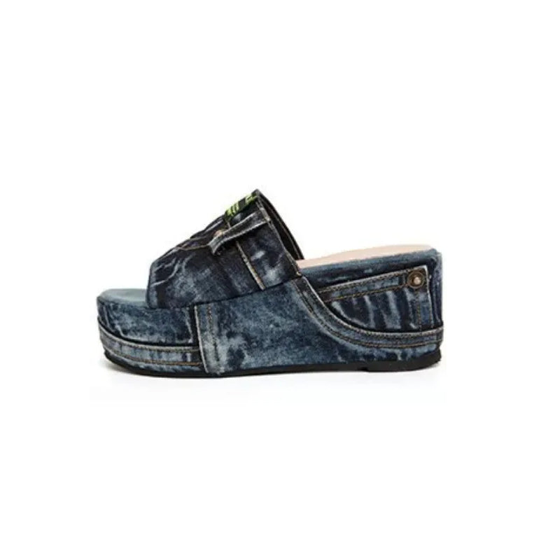Sandali in denim con plateau da donna