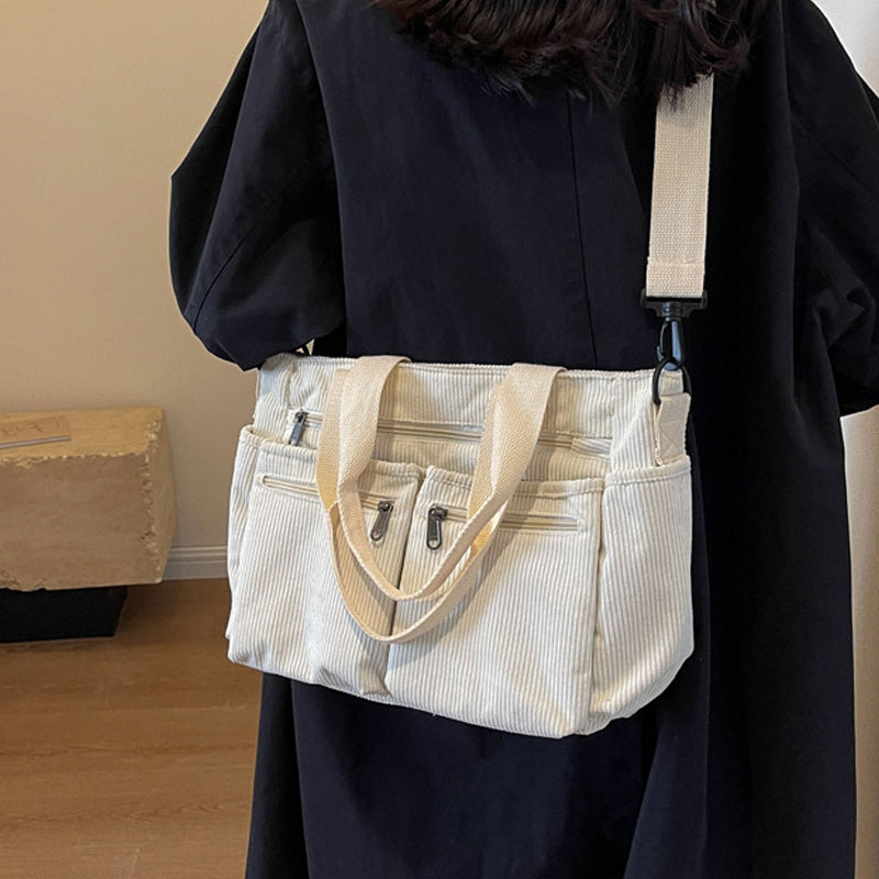 Borsa Tote in velluto a coste tinta unita