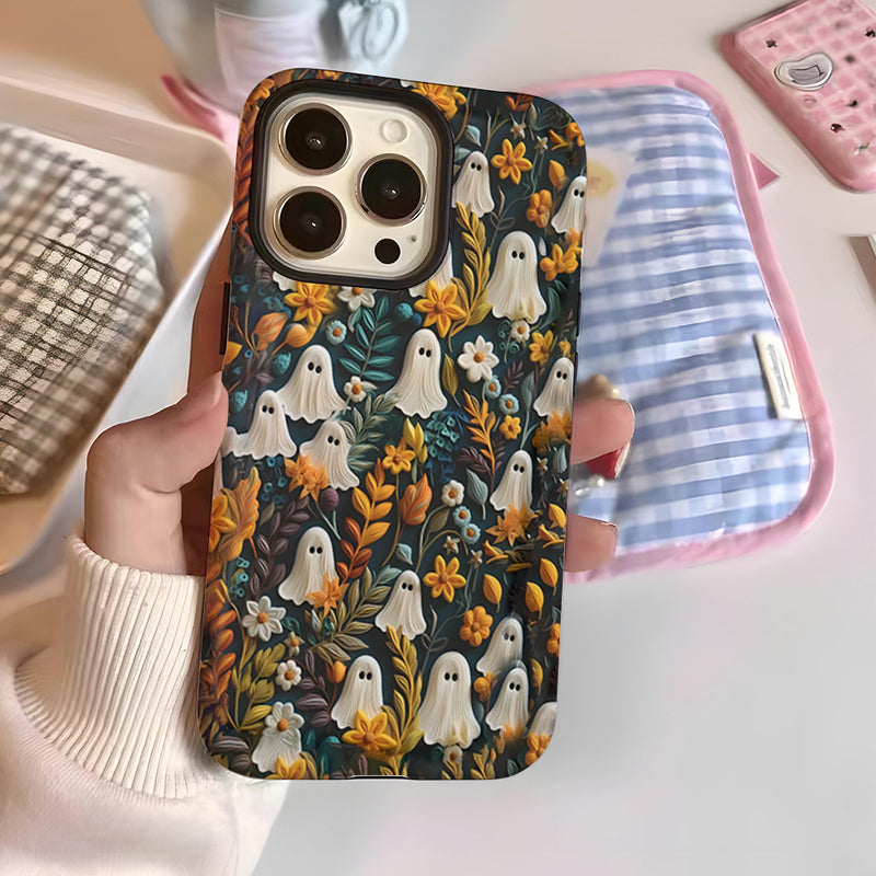 Custodia per cellulare con motivo Cartoon Fantasma e Fiore