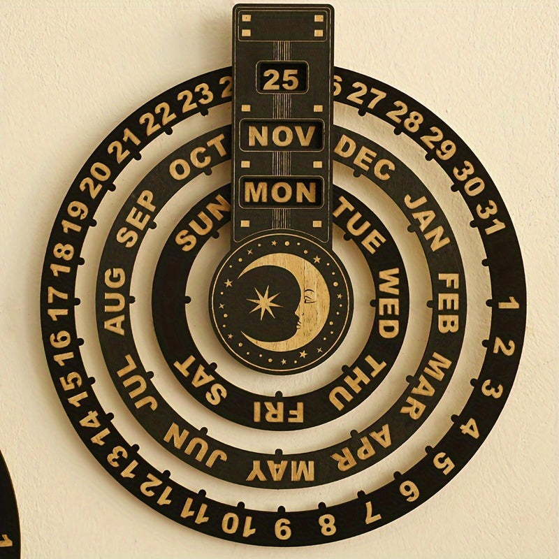 Calendario perpetuo circolare rotante in legno