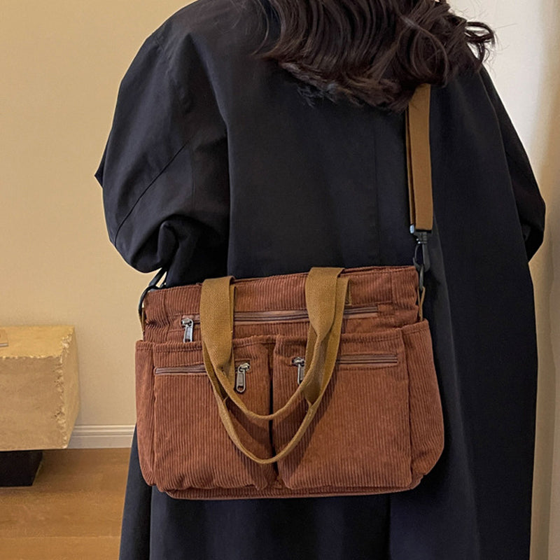 Borsa Tote in velluto a coste tinta unita