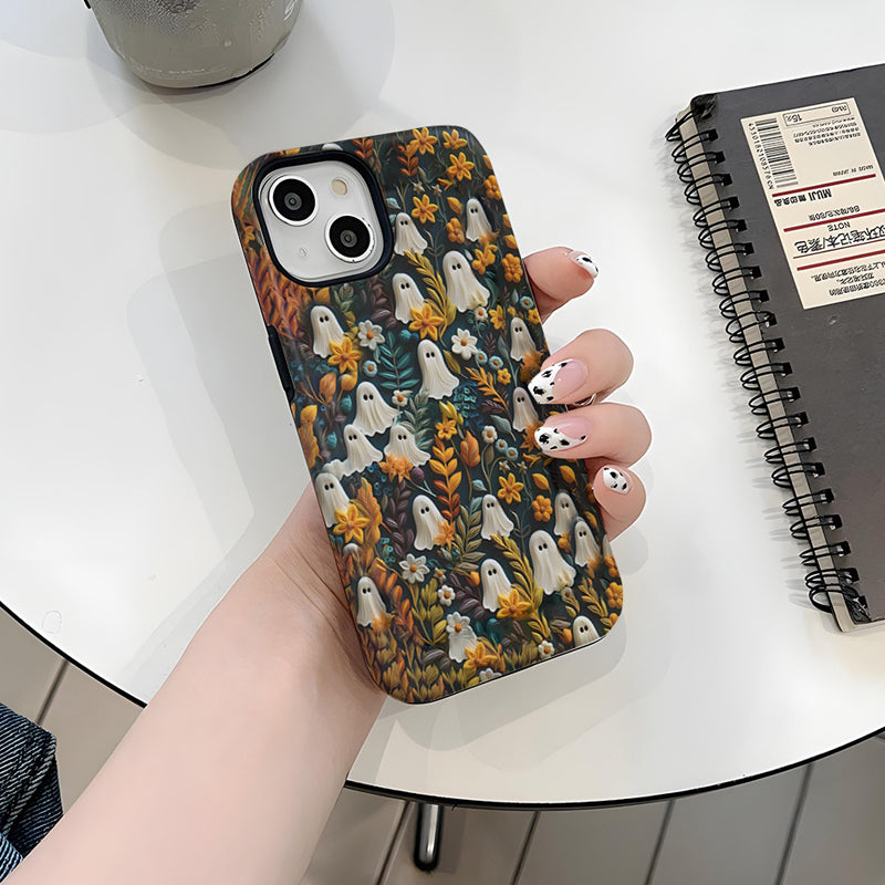 Custodia per cellulare con motivo Cartoon Fantasma e Fiore