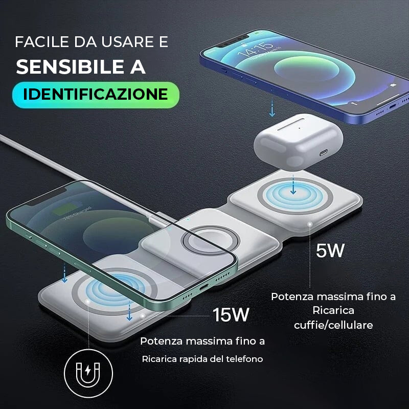 Nuovo caricabatterie wireless pieghevole 3 in 1