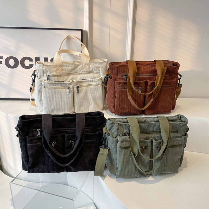 Borsa Tote in velluto a coste tinta unita
