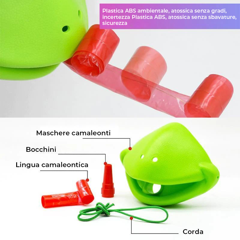 Camaleonte che tira fuori la lingua
