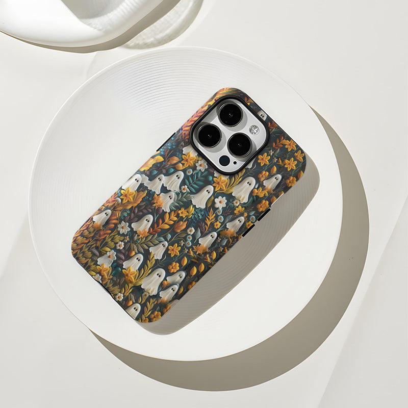 Custodia per cellulare con motivo Cartoon Fantasma e Fiore