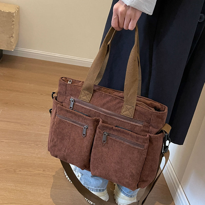 Borsa Tote in velluto a coste tinta unita