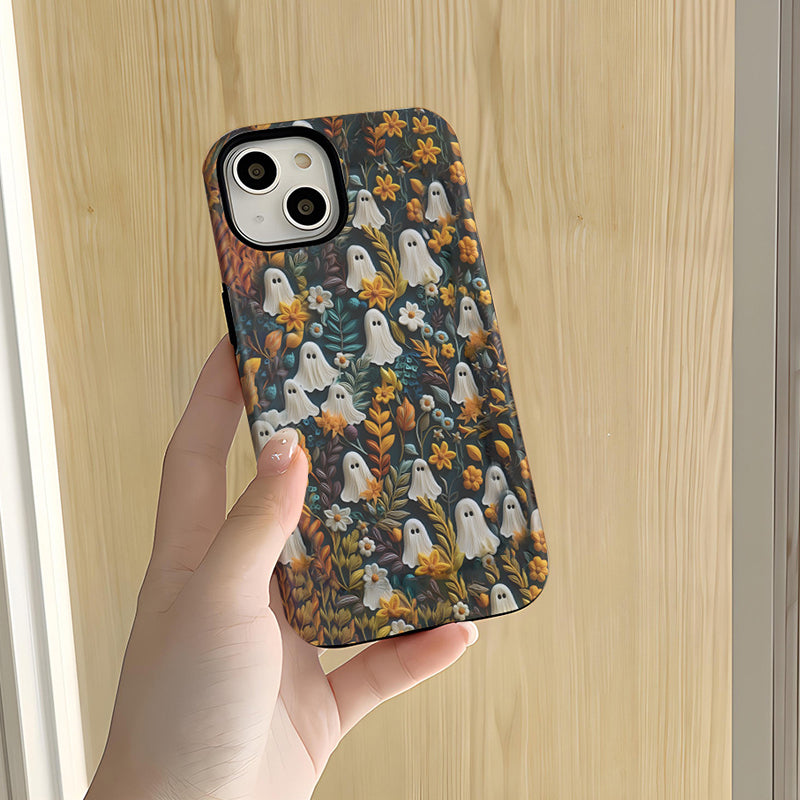 Custodia per cellulare con motivo Cartoon Fantasma e Fiore