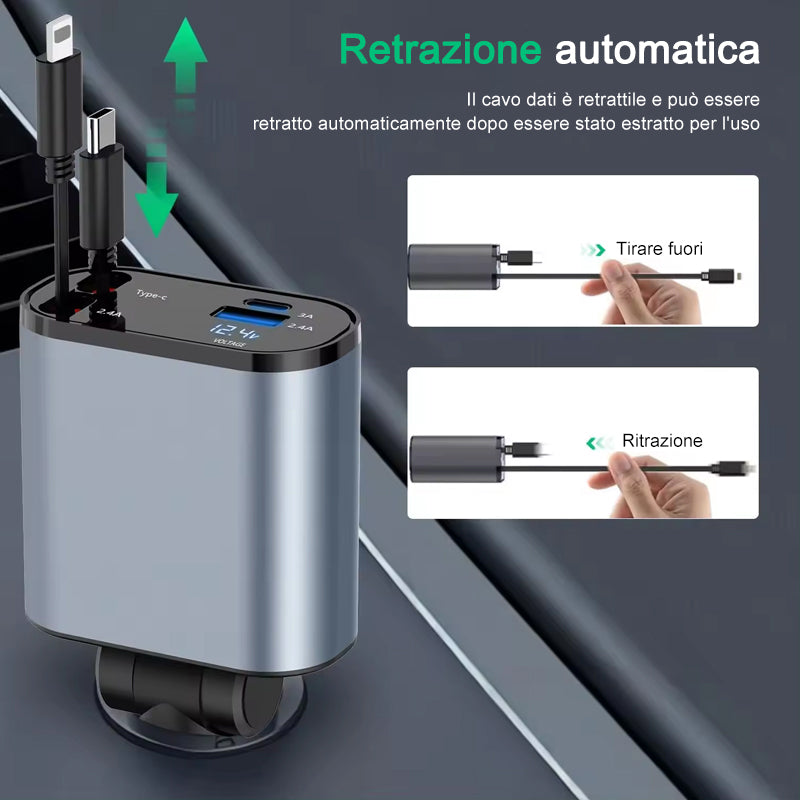 Caricatore per Auto Retrattile a Ricarica Rapida