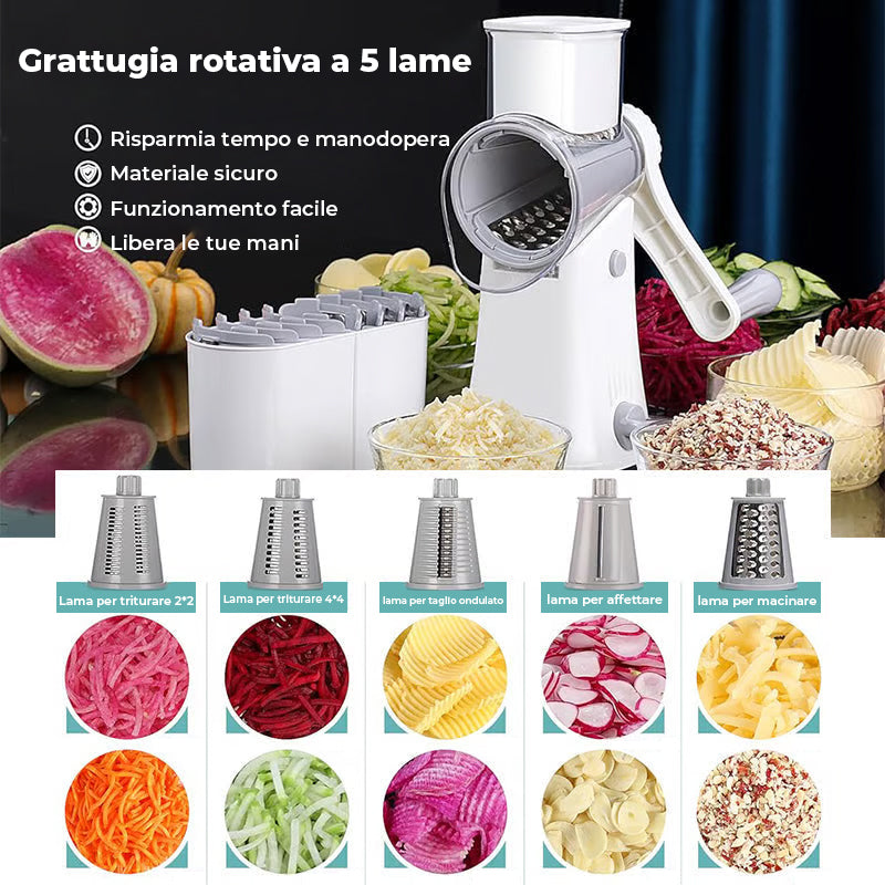 Grattugia rotante per formaggio 5 in 1