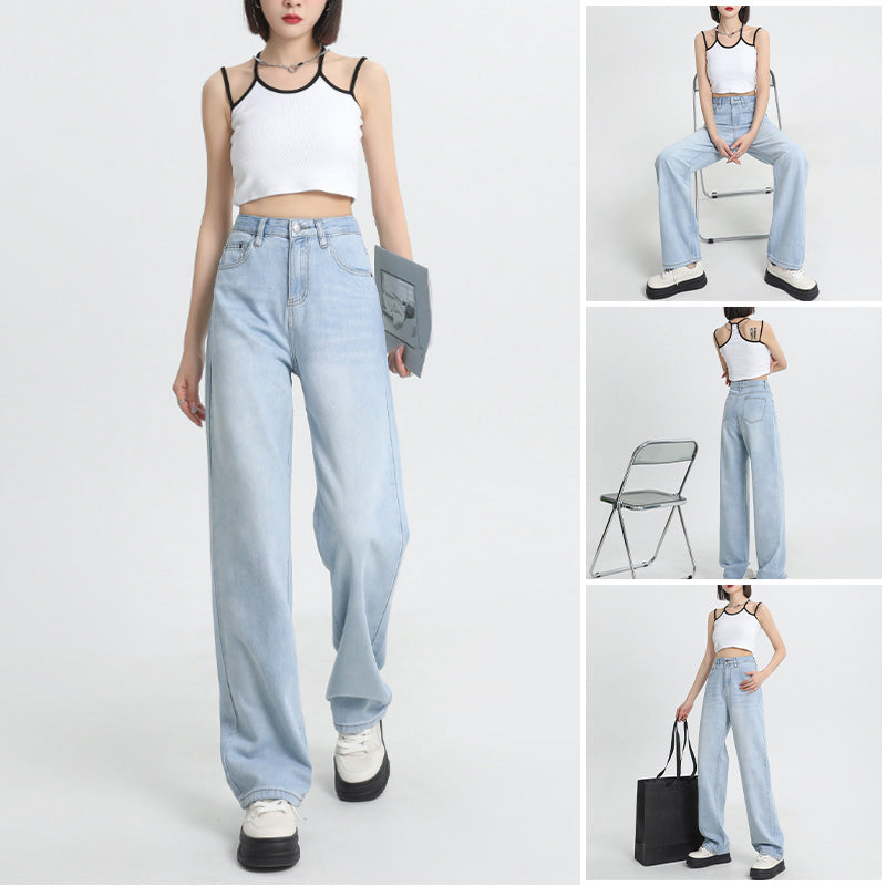 Jeans a gamba larga a vita alta in Lyocell