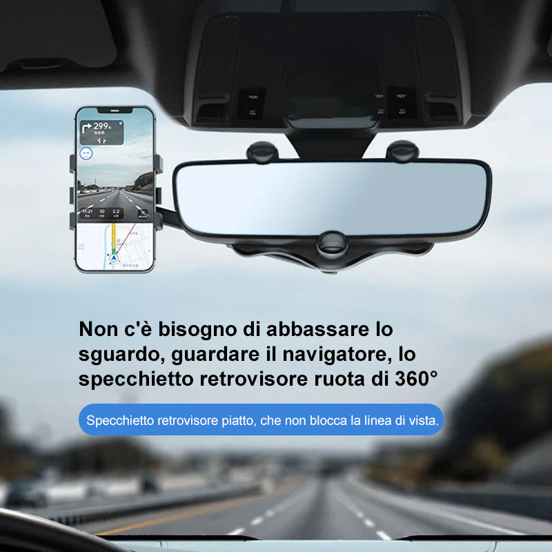 Supporto per telefono ruotabile a 360 gradi nello specchietto dell'auto