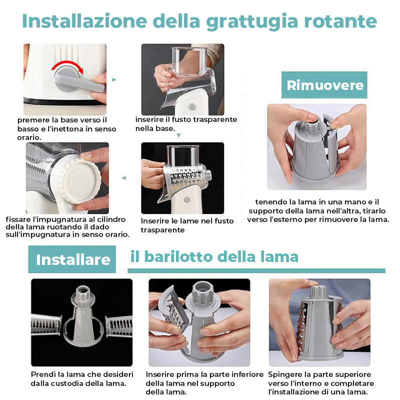 Grattugia rotante per formaggio 5 in 1