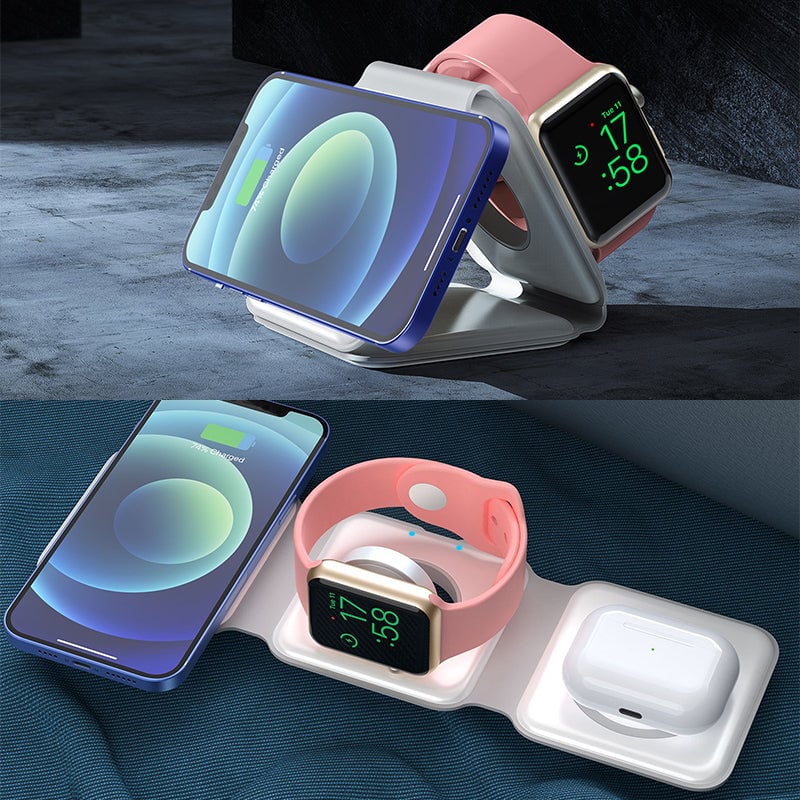 Nuovo caricabatterie wireless pieghevole 3 in 1