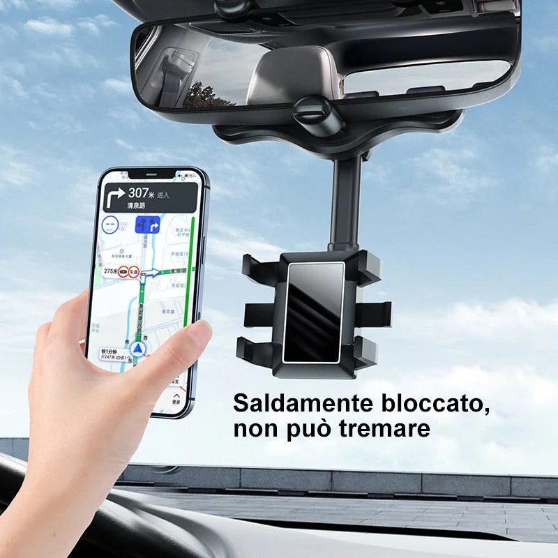 Supporto per telefono ruotabile a 360 gradi nello specchietto dell'auto