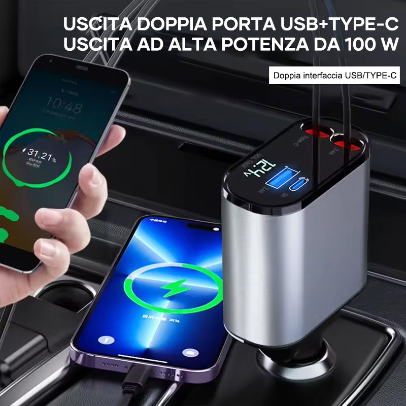 Caricatore per Auto Retrattile a Ricarica Rapida