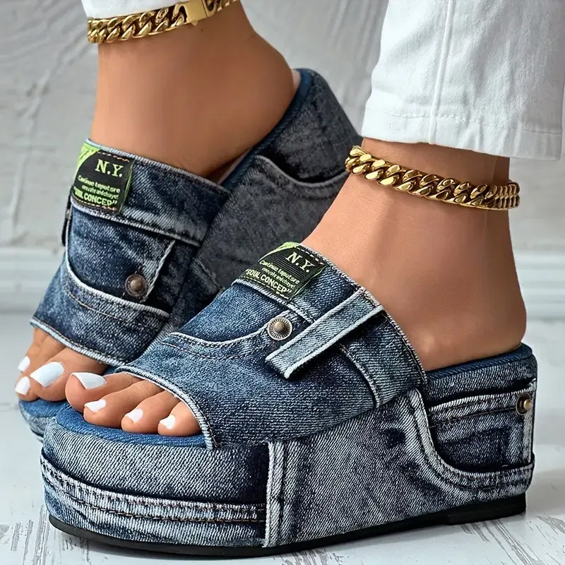 Sandali in denim con plateau da donna