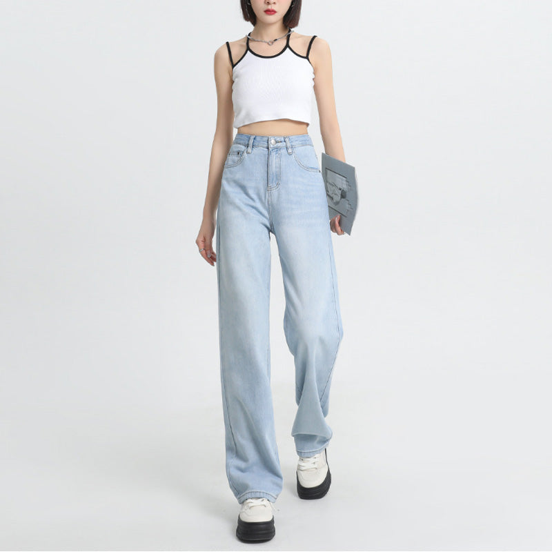 Jeans a gamba larga a vita alta in Lyocell