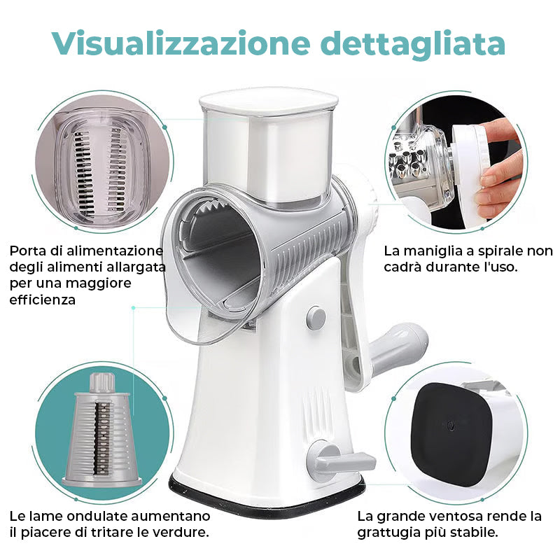 Grattugia rotante per formaggio 5 in 1