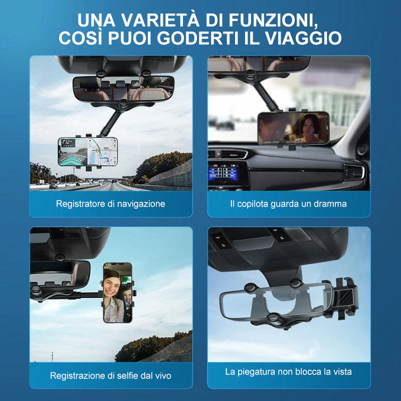 Supporto per telefono ruotabile a 360 gradi nello specchietto dell'auto