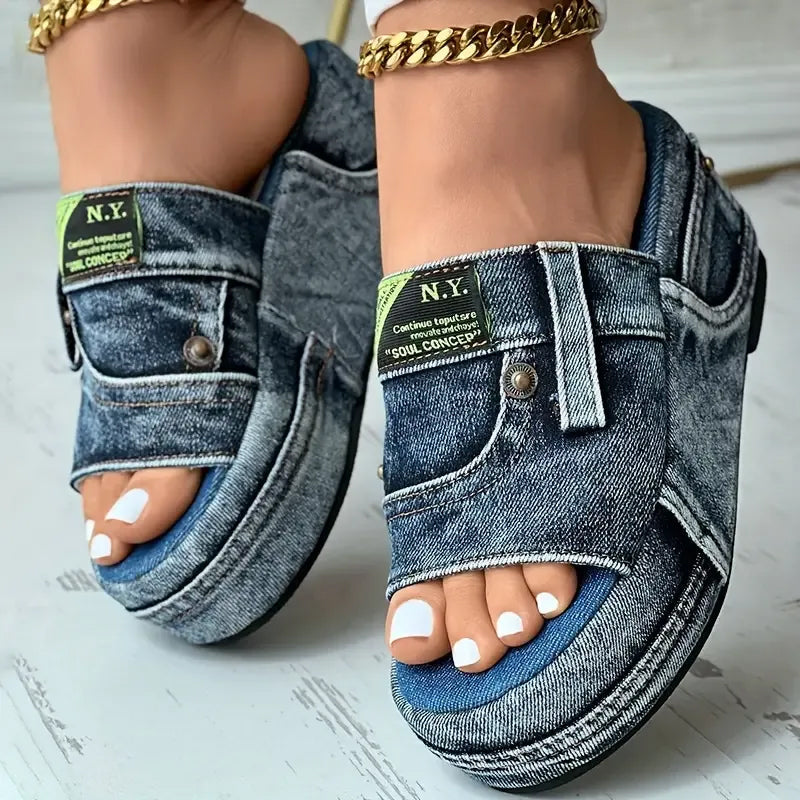 Sandali in denim con plateau da donna