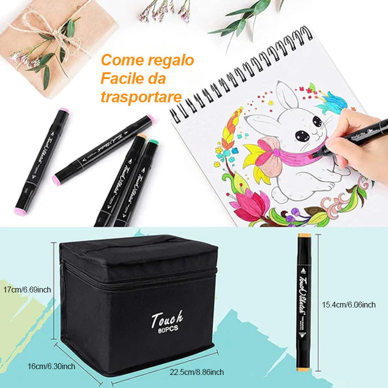 Set di pennarelli a doppia punta premium da 80 colori con custodia per il trasporto