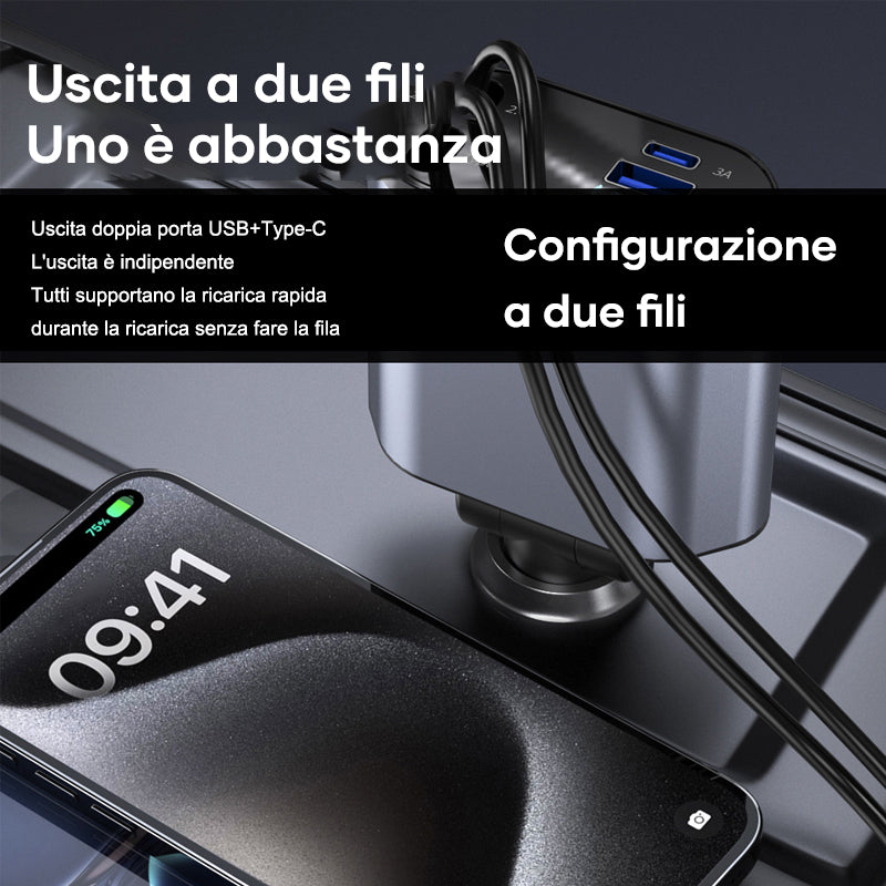 Caricatore per Auto Retrattile a Ricarica Rapida