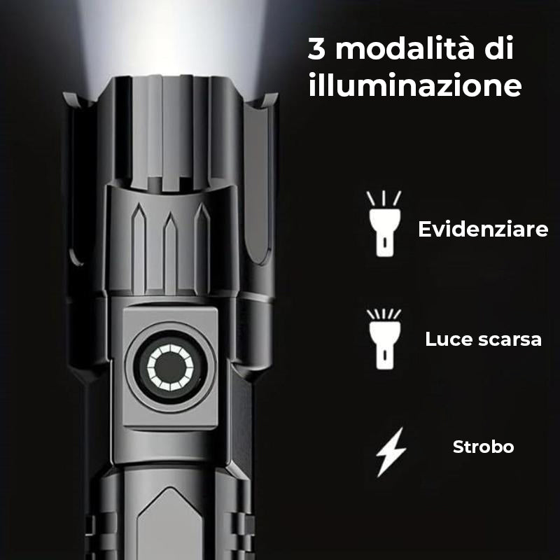 Torcia portatile USB ricaricabile e potente