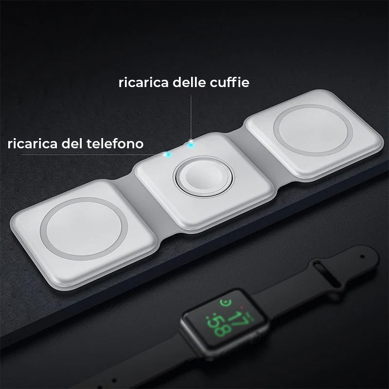 Nuovo caricabatterie wireless pieghevole 3 in 1